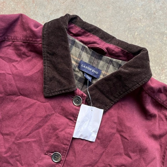NWT! Lands End Mens Burgundy Corduroy Collar Plaid Lined Barn Chore Jacket 3XL - Picture 2 of 6